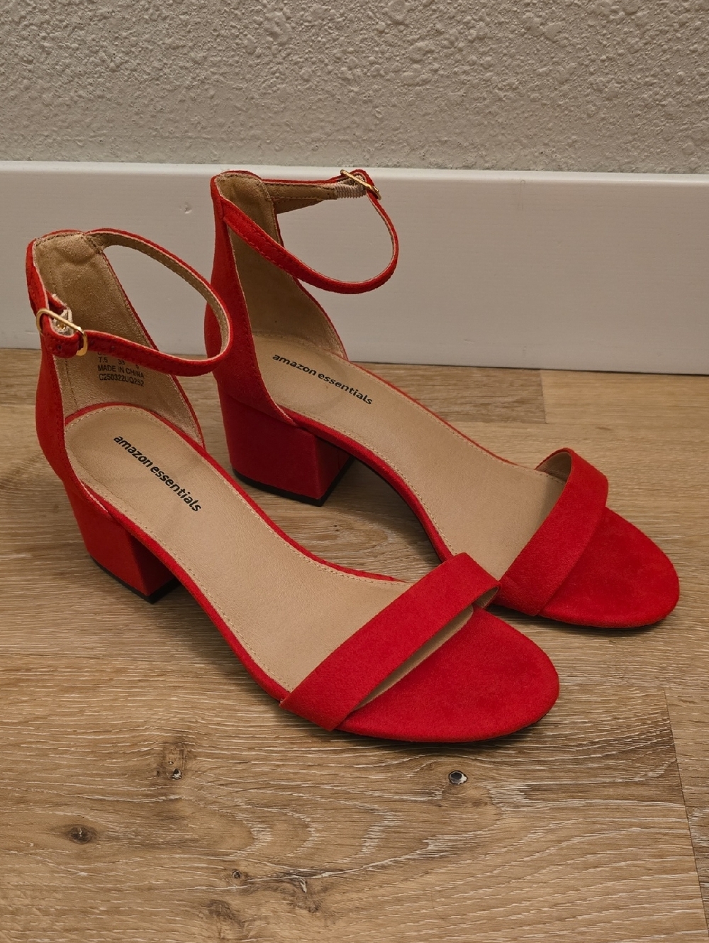 Amazon Essentials Women's Red Block Heel Ankle-Strap Sandals